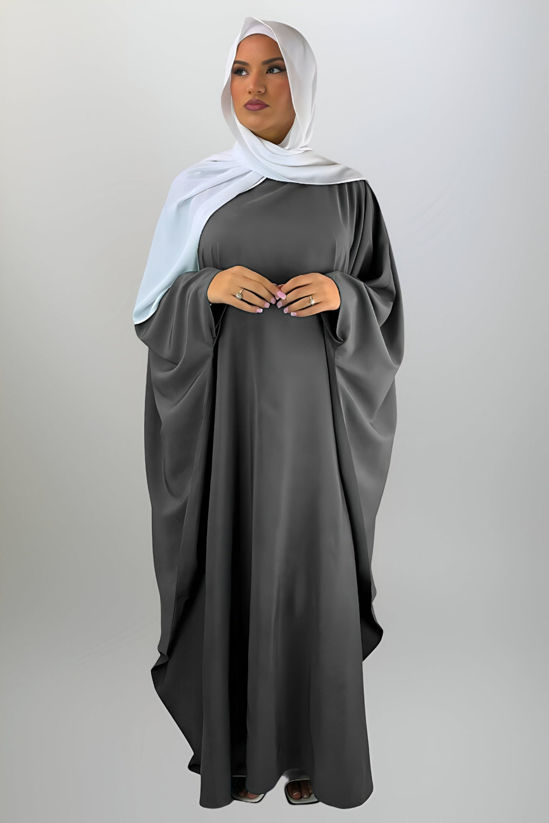 Smoke Grey Butterfly Abaya with Inner Belt