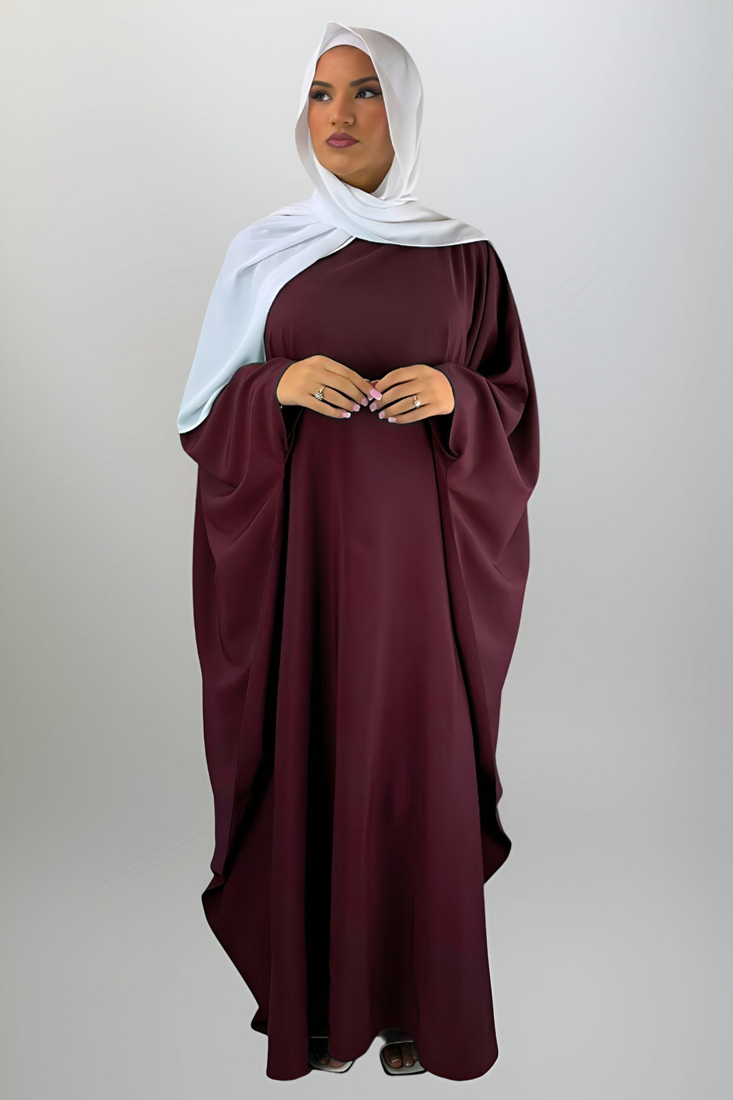 Deep Maroon Butterfly Abaya with Inner Belt