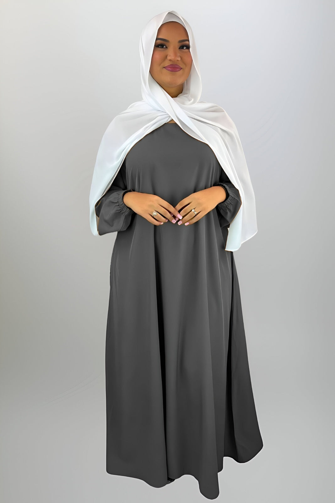 Smoke Grey Closed Abaya with Pockets