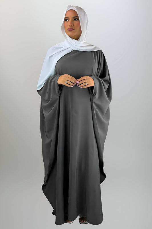 Smoke Grey Butterfly Abaya with Inner Belt