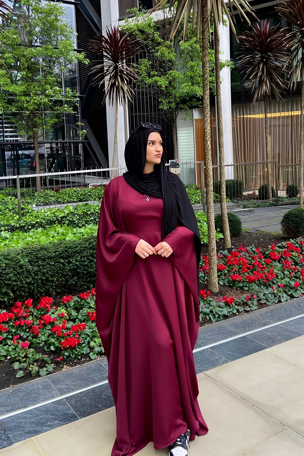 Ruby Red Butterfly Abaya with Inner Belt