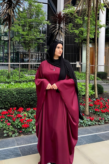 Ruby Red Butterfly Abaya with Inner Belt