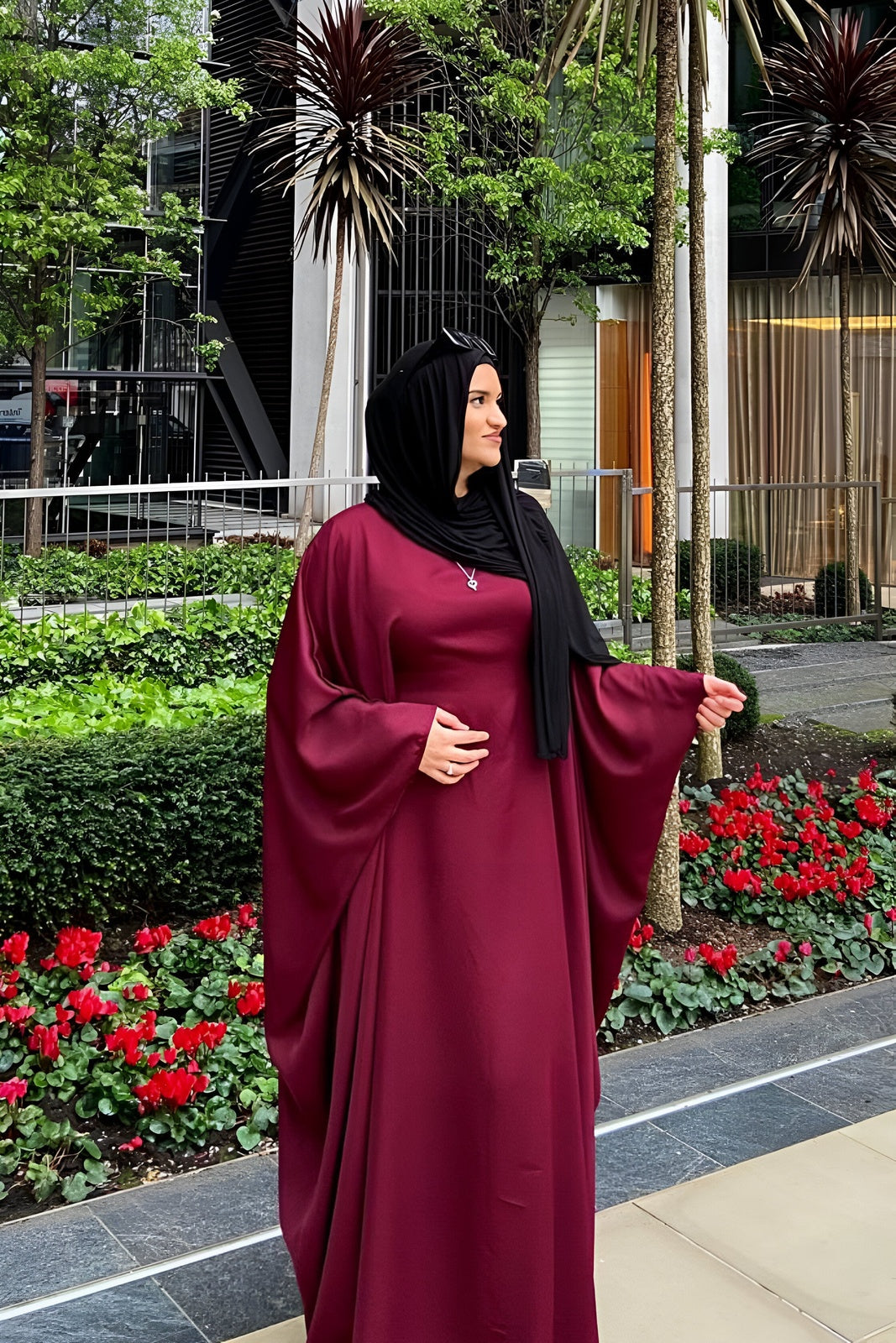 Ruby Red Butterfly Abaya with Inner Belt