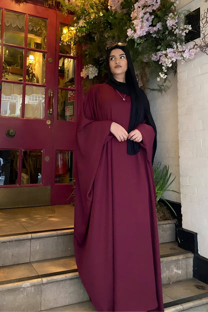 Ruby Red Butterfly Abaya with Inner Belt