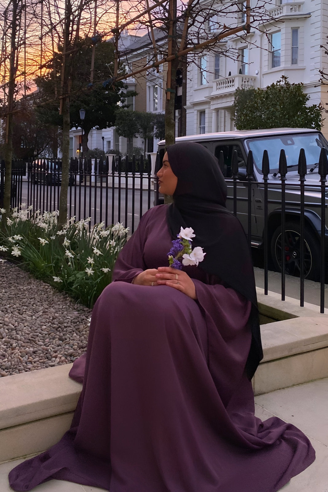 Violet Butterfly Abaya with Inner Belt